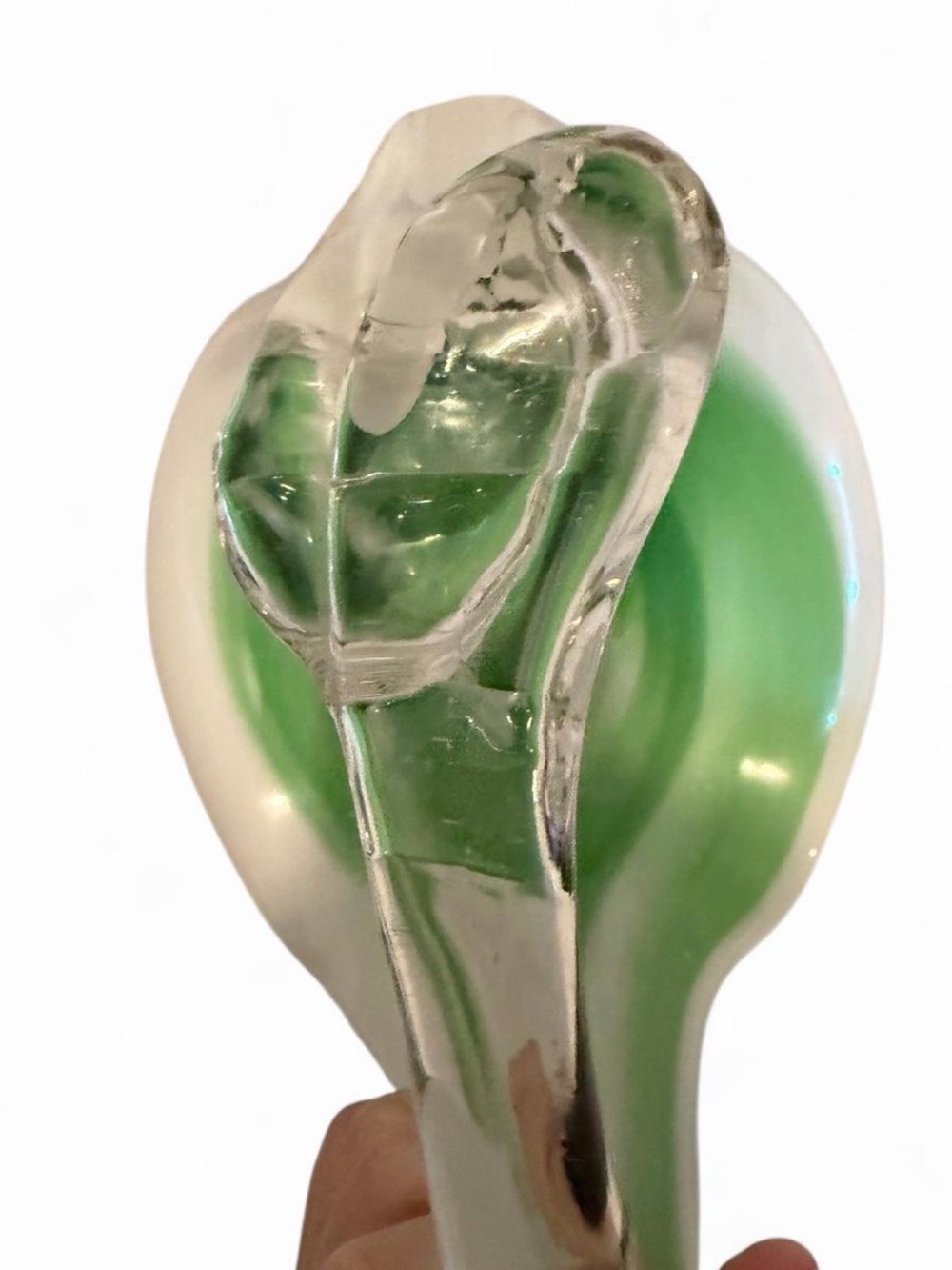 Vintage MCM Hand Blown Murano Style Green White Cased Art Glass Basket Bowl 12.5 - Picture 4 of 8